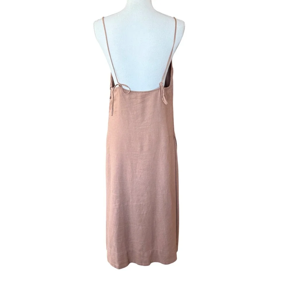 Free People Linen Blend Side Button Midi Slip Dress Mauve Brown Size‎ M - Picture 5 of 12